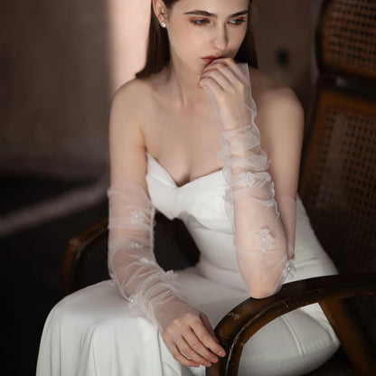 Gants Élégants en Tulle Doux pour  Mariée, en Fil Perlé, Manchette sans Doigts