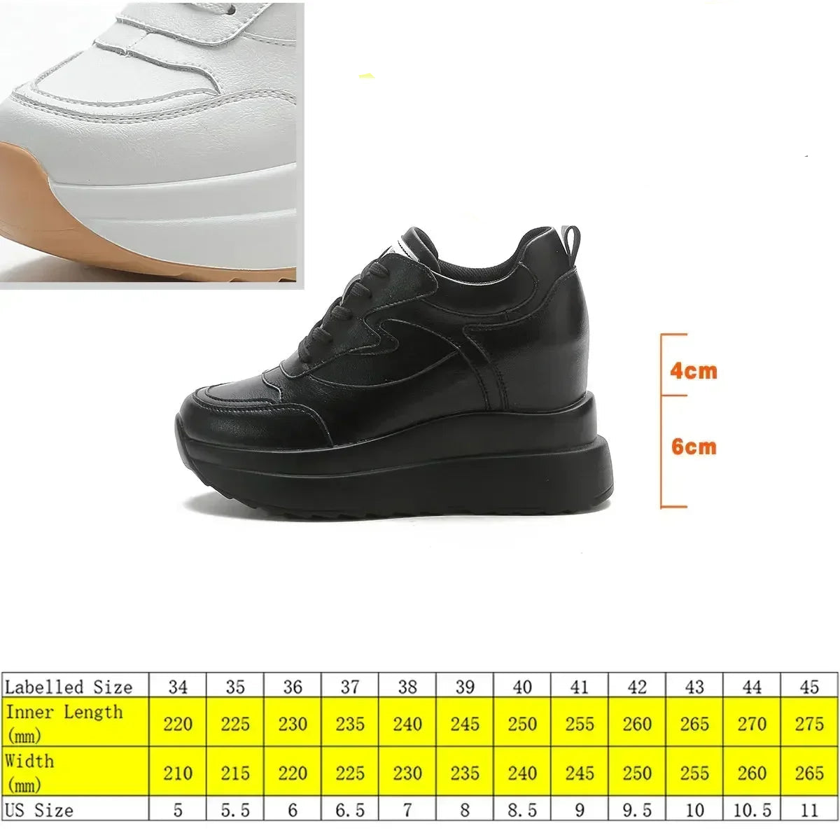 Baskets à semelles compensées en cuir véritable pour femmes