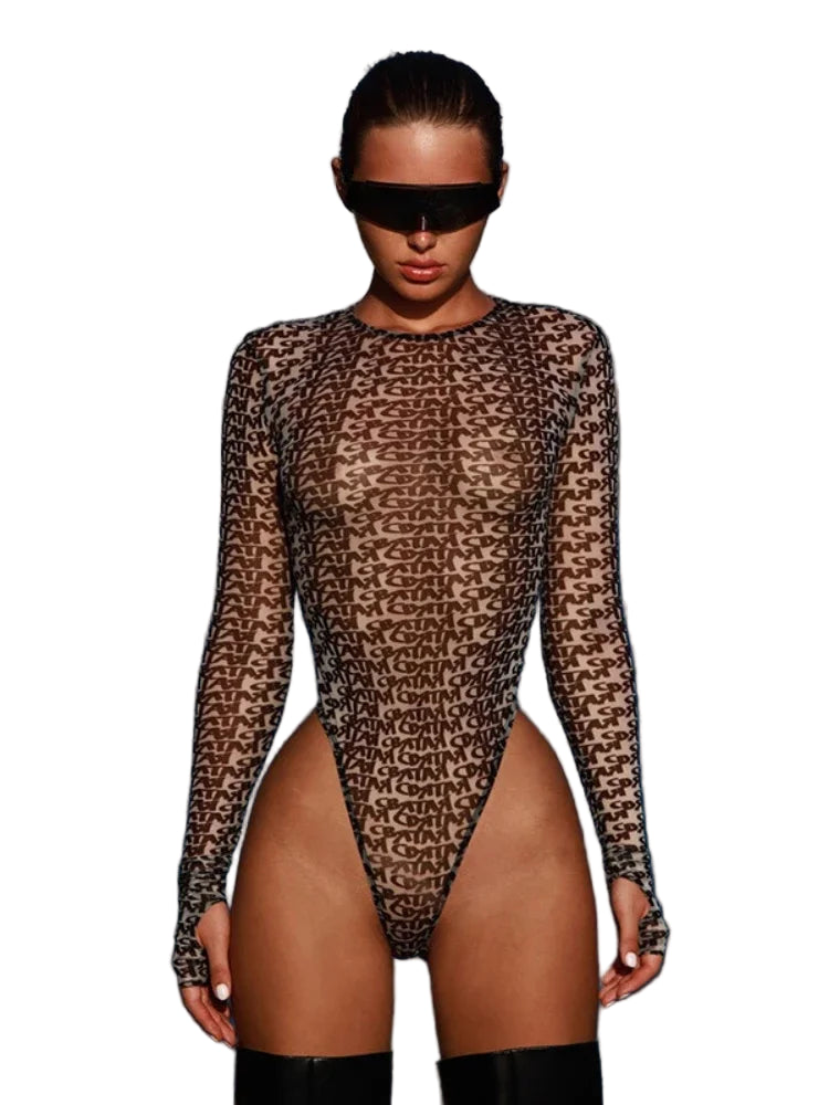 Body imprimé à manches longues pour femmes