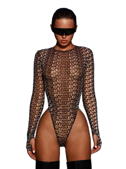 Body imprimé à manches longues pour femmes