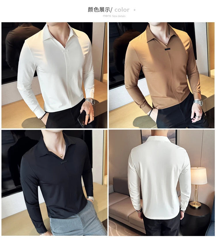 T-shirt à manches longues et col en v pour hommes