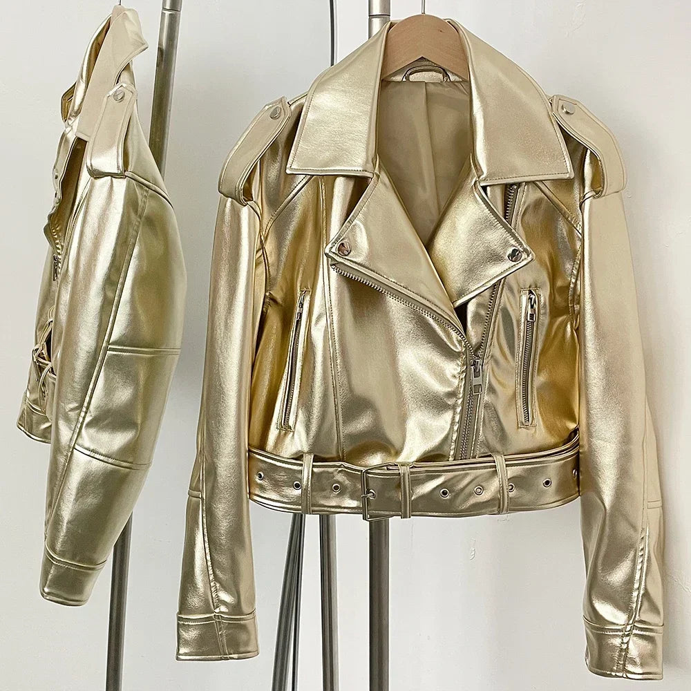 Veste en simili cuir haut court pour femmes