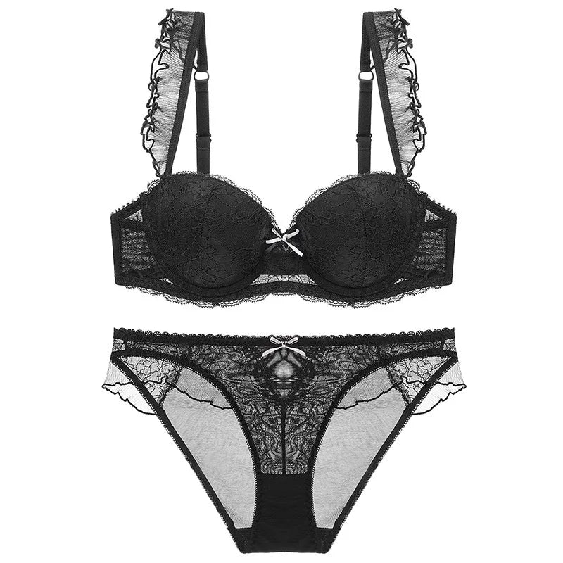 Ensemble culotte et soutien-gorge push-up en dentelle à volants sexy pour femmes