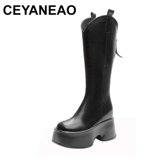 Bottes en cuir véritable synthétique pour femme