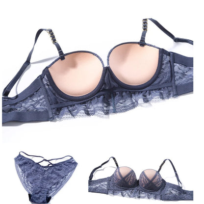 Ensemble de soutien-gorge push-up en dentelle et  culotte creuse pour femmes