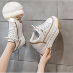 Basket compensées en cuir véritable pour femme