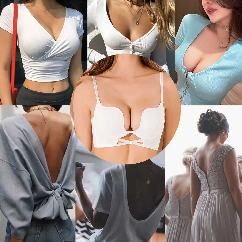 Soutien-gorge push-up à dos ouvert pour femme, sous-vêtements coupe basse, haut sexy en forme de U profond