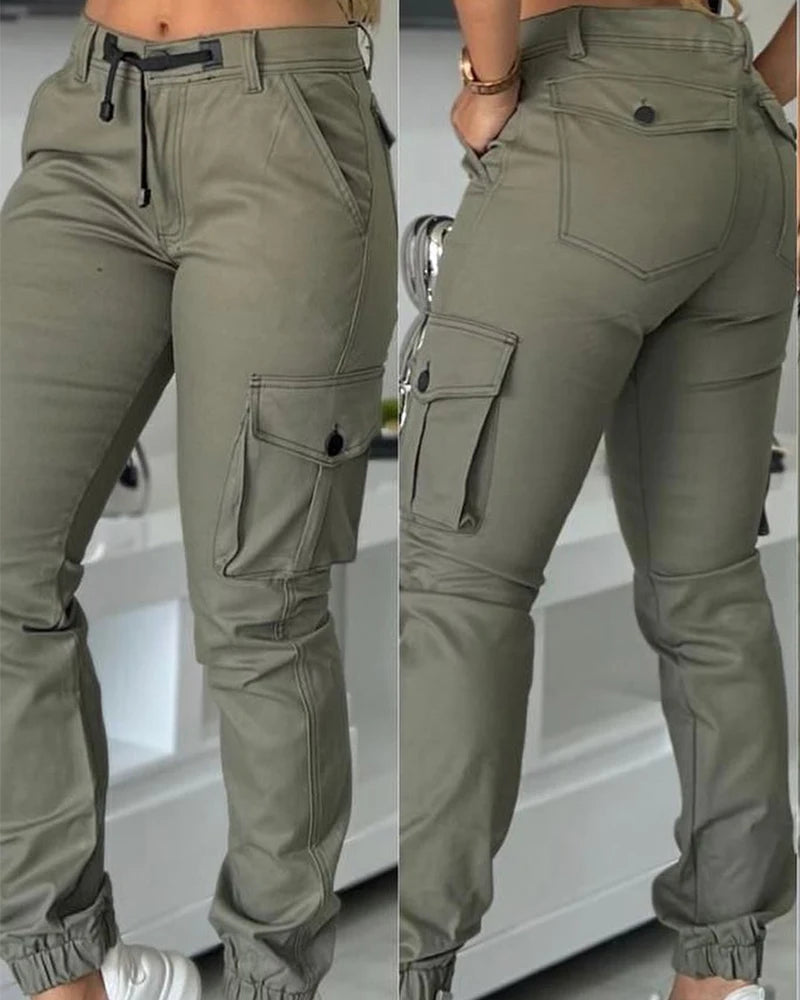 Pantalon cargo à revers avec poches multiples pour femmes