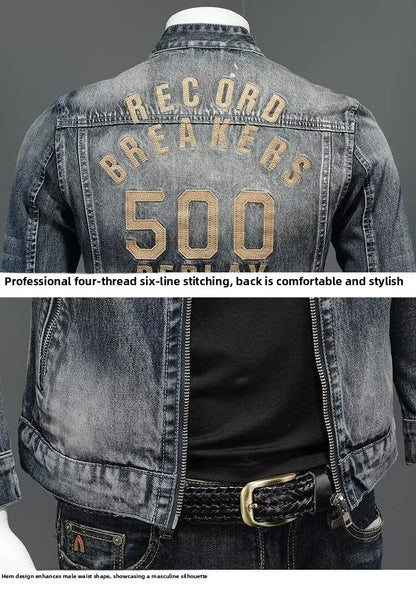 Veste en jean à fermeture éclair pour homme