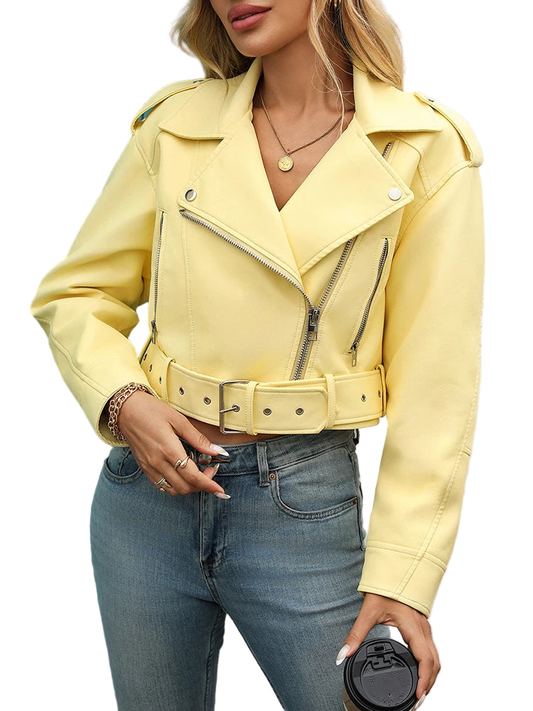 Veste décontracté court Faux cuir pour femmes