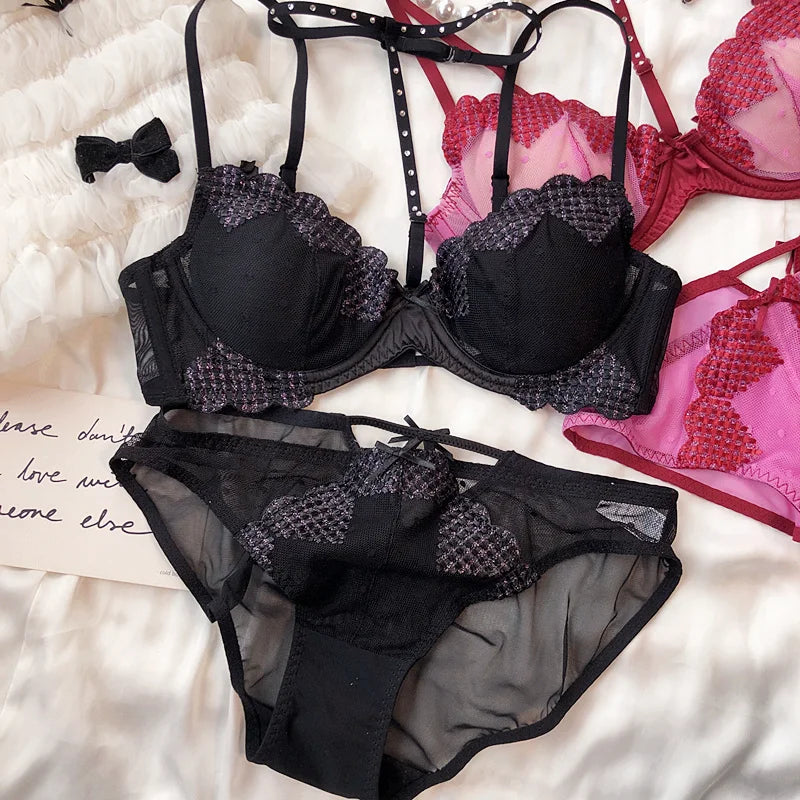 Ensemble brillant diamant Lingerie confort soutiens-gorge creux culotte pour femmes