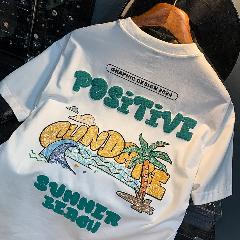 T-shirt à col rond imprimé dessin animé pour hommes