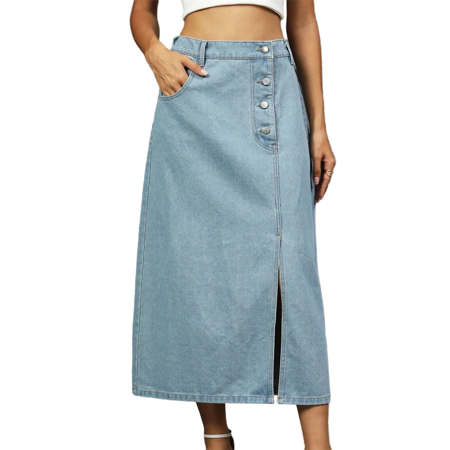 Jupe longue en jean fendue à boutons pour femmes