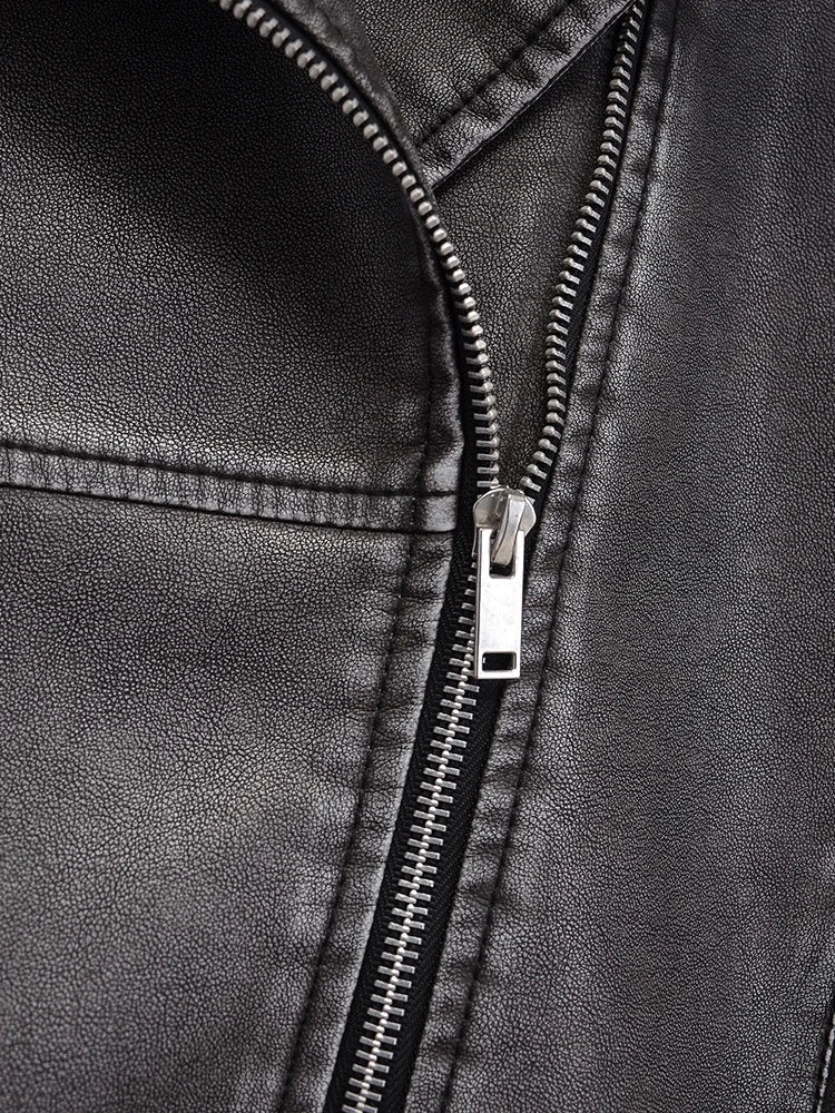 Veste  rétro en simili cuir fermeture éclair ceinture pour femmes