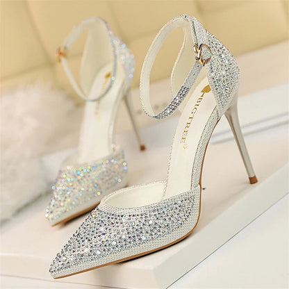 Chaussures à strass brillants pour femmes à talons de styliste paillettes en cristal