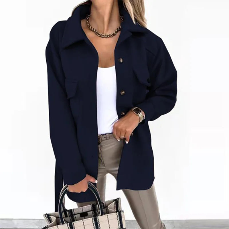 Manteau en laine à manches longues pour femme