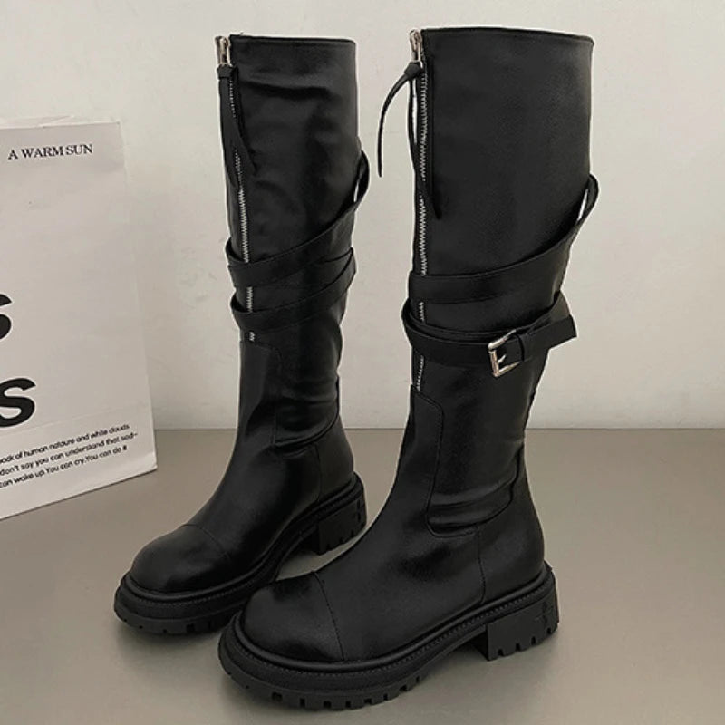 Bottes en cuir PU pour femmes  décor en métal