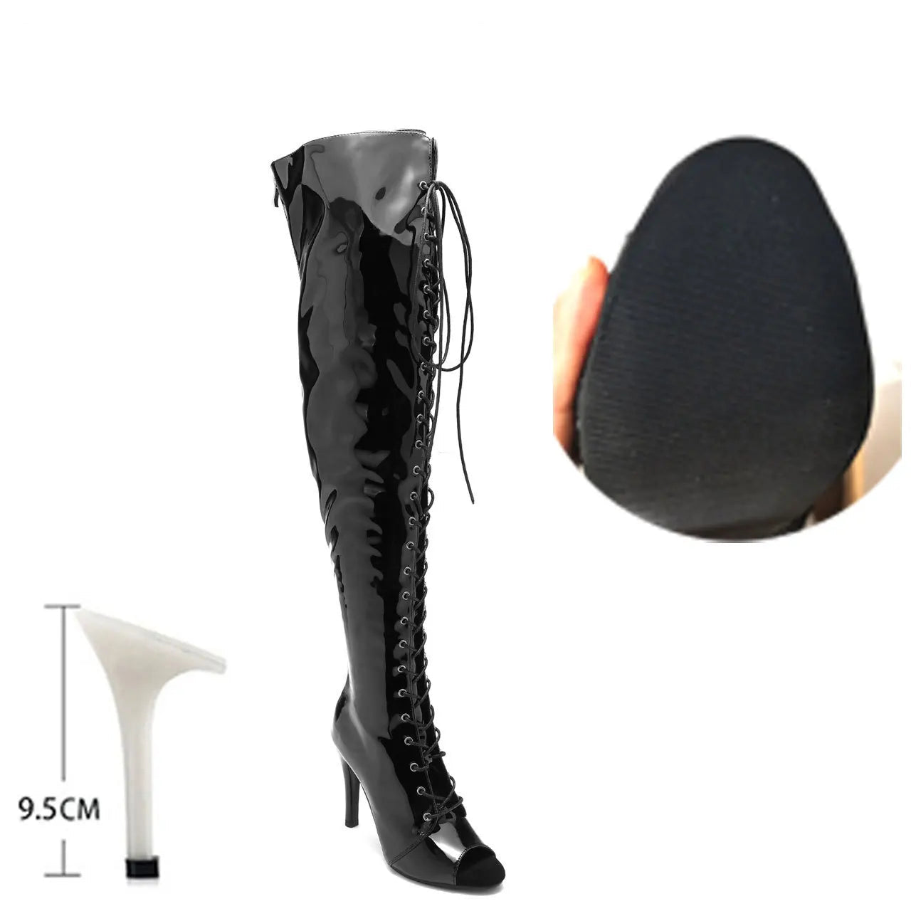 Bottes à lacets au-dessus du genou, chaussures à talons aiguilles pour femmes