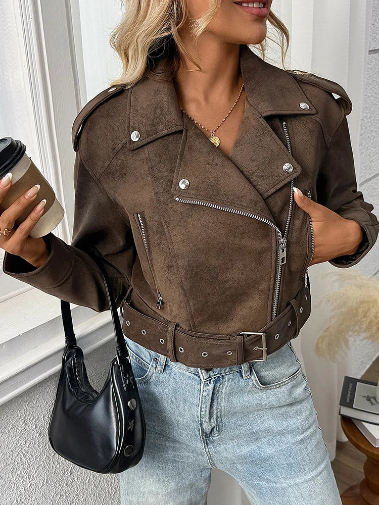 Veste vintage ample faux cuir pour femmes