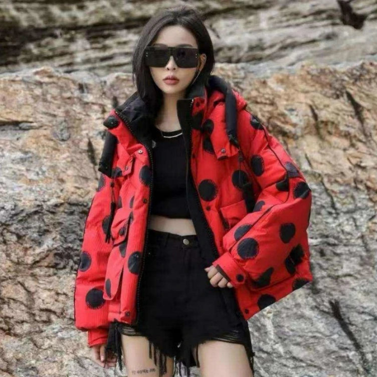 Doudoune à imprimé pois ondulés pour femme