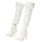 Cuissardes mode en cuir verni bout pointu fermeture éclair pour femmes