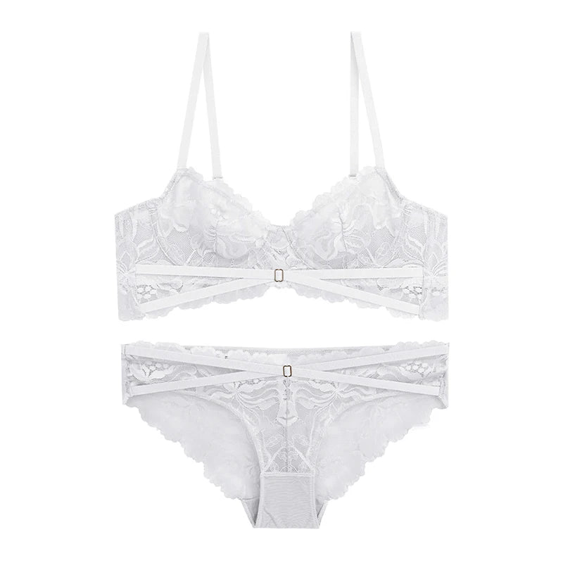 Ensemble de Lingerie Sexy en dentelle française brodée, ensemble de sous-vêtements pour femmes, Bralette fine Push Up, soutien-gorge et culotte en V profond