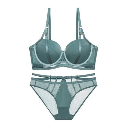 Ensemble de soutien-gorge push-up à bretelles croisées pour femmes, sous-vêtements évidés, dentelle douce, armatures