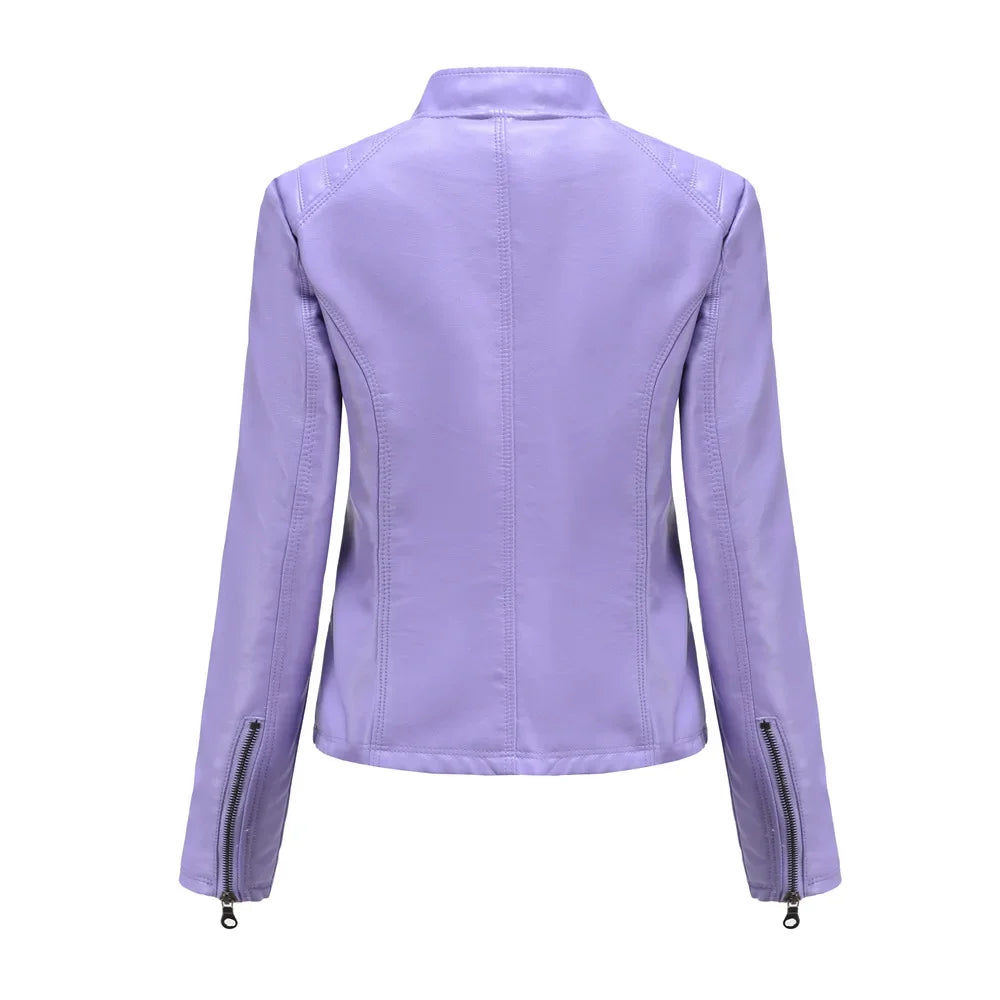 Veste en cuir violet pour femme