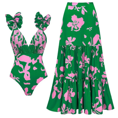 Robe Longue Imprimée de Plantes pour Femme