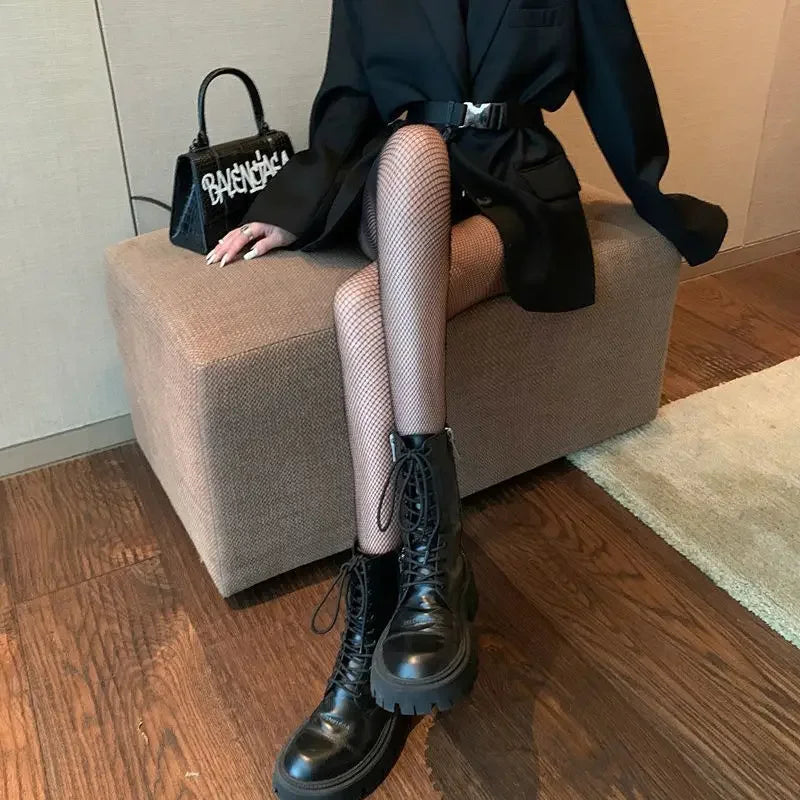 Bas résille gothiques collants noirs pour femmes