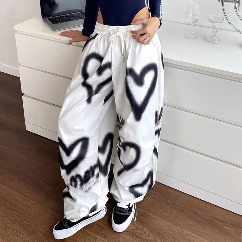 Pantalon À Jambes Larges Femmes Taille Haute Streetwear Lâche Cordon