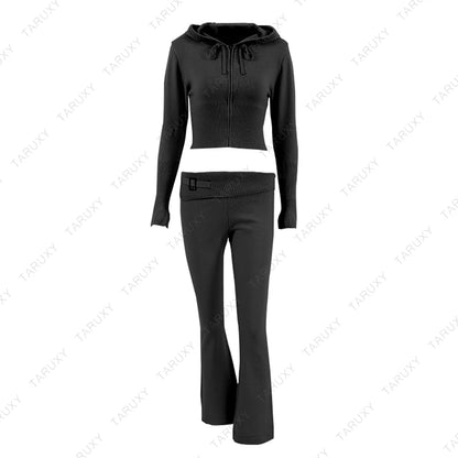 Ensemble pull à capuche et pantalon évasé taille haute pour femme