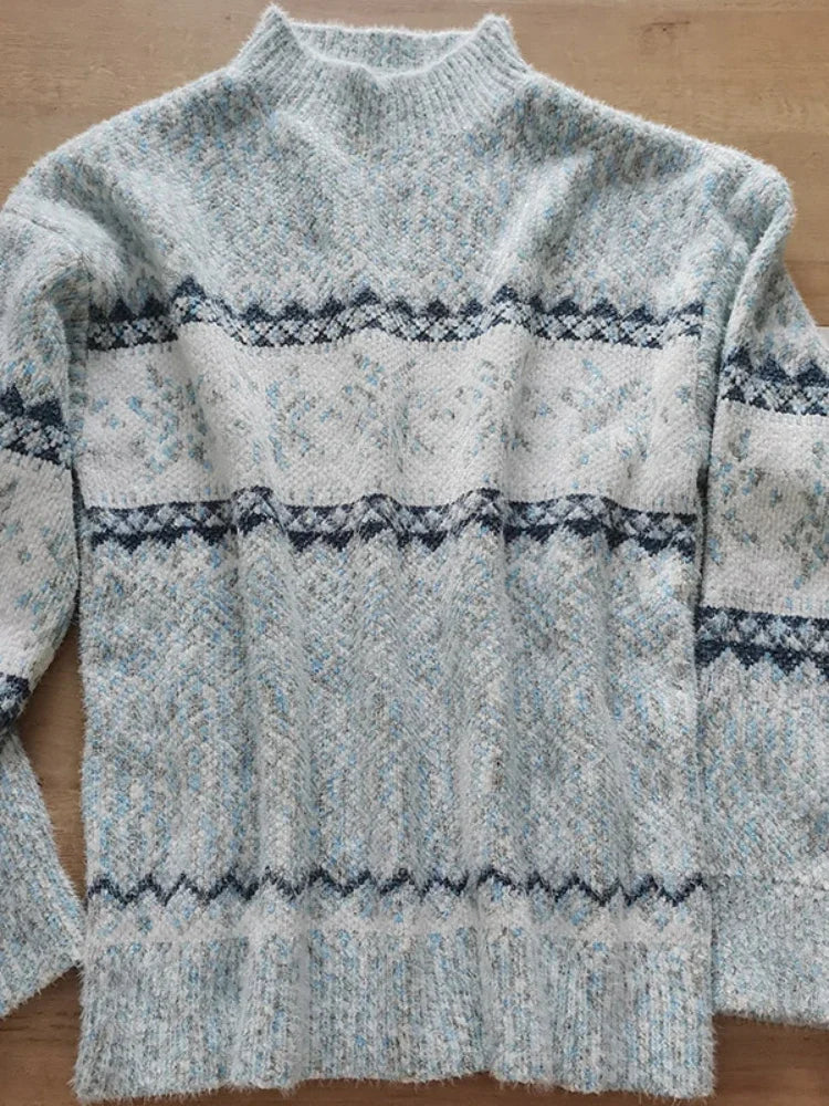 Pull à col roulé de Noël en tricot flocon de neige pour femme