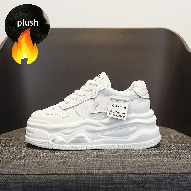 Baskets compensées en cuir de vache véritable pour femme