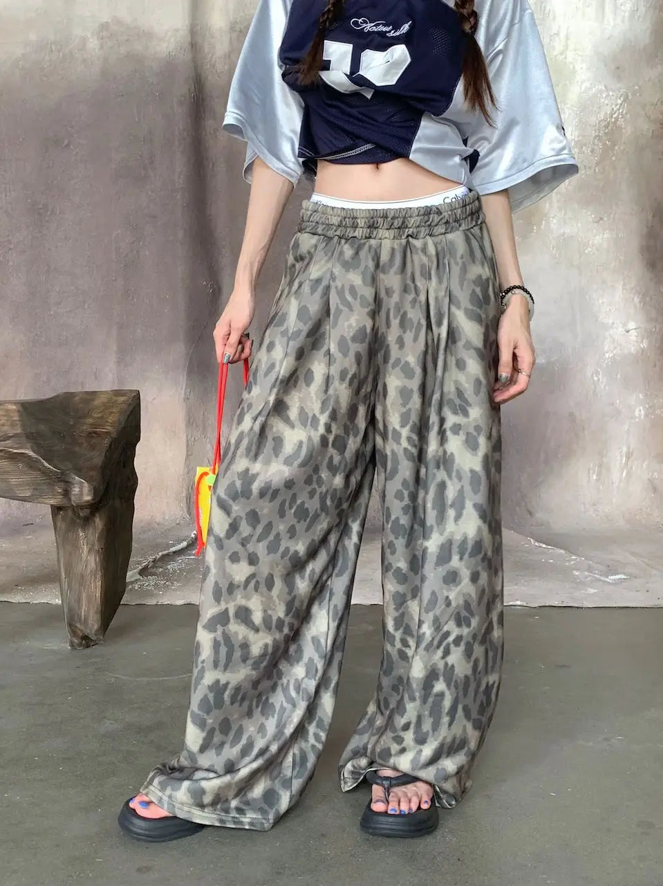 Pantalon large imprimé léopard pour femmes