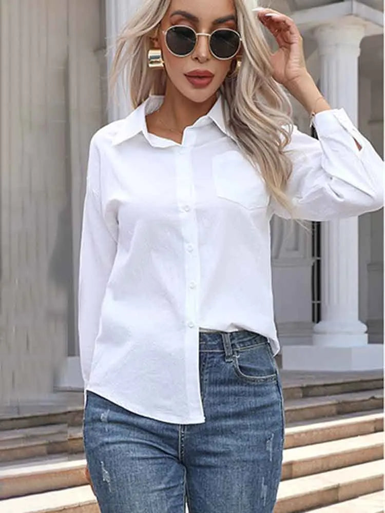 Chemise boutonnée en coton pour femme à manches longues