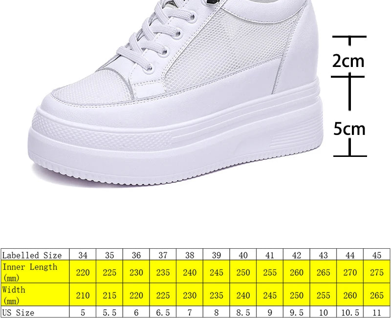 Basket compensées en cuir véritable pour femme