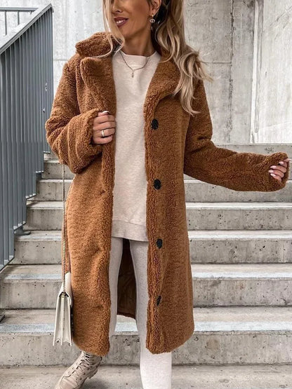 Pardessus en peluche à boutonnage simple pour femmes, mélange de fausse laine, manteau chaud