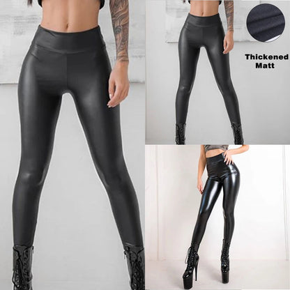 Legging taille haute extensible en cuir PU tendance pour femme