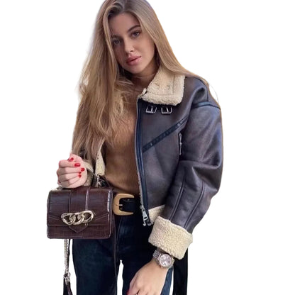 Veste en fourrure en cuir manteau court pour femmes