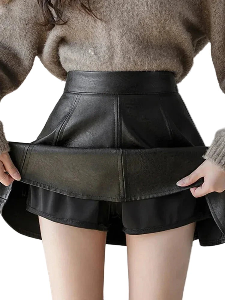 Jupes plissées en PU pour femmes