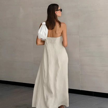 Robe d'été sans bretelles en coton et lin pour femmes