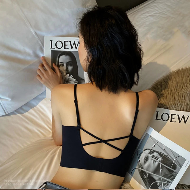 Soutien-gorge sans couture pour femmes, sous-vêtements, beauté du dos, petite poitrine, froncé, sans anneau en acier