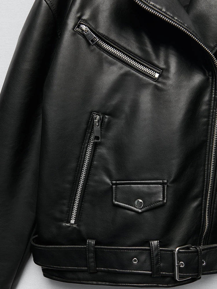 Veste Pu faux cuir avec ceinture pour femme