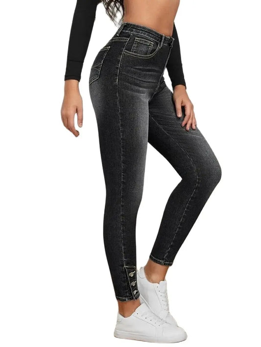 Jean slim taille haute noir pour femme