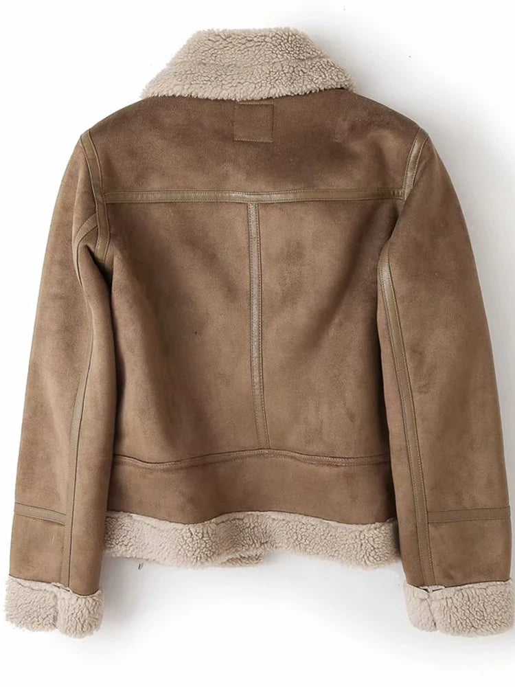 veste en fausse peau de mouton en cuir épais chaud daim agneaux pour femmes