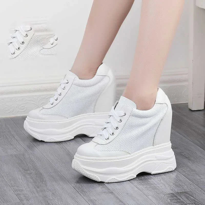 Basket plates à lacets en cuir véritable pour femmes