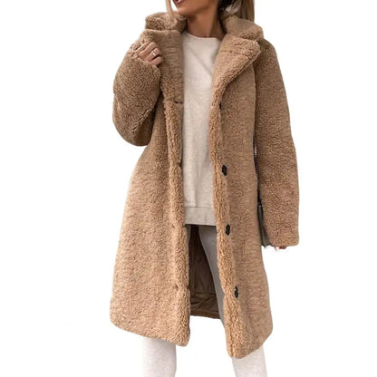 Pardessus en peluche à boutonnage simple pour femmes, mélange de fausse laine, manteau d'hiver décontracté, peluche en peluche