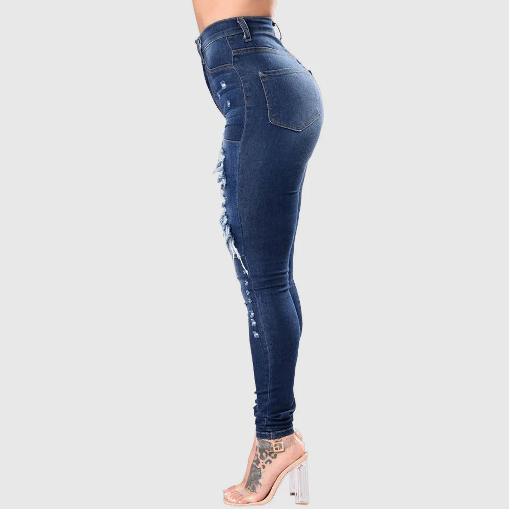 Jean déchiré taille haute pour femmes, mode élastique Slim Hip Lift