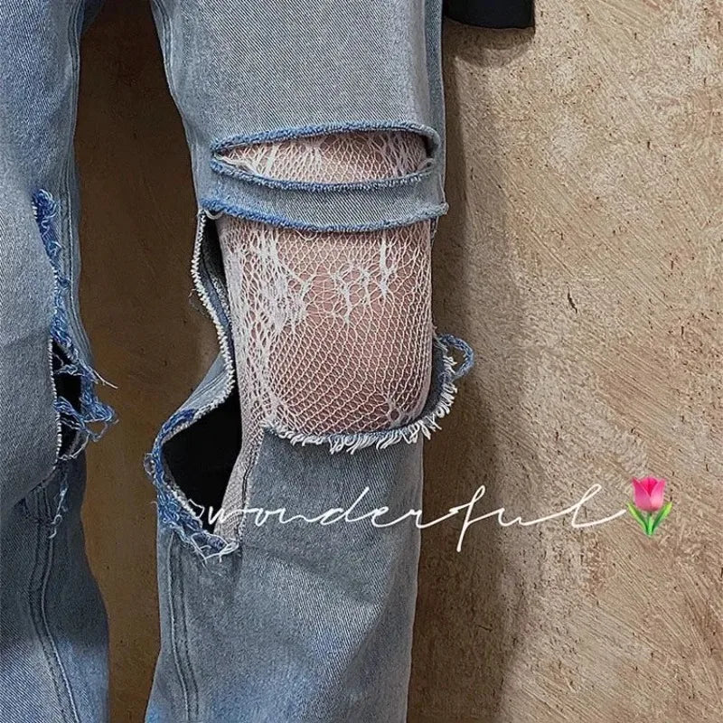 Bas résille gothiques collants noirs pour femmes